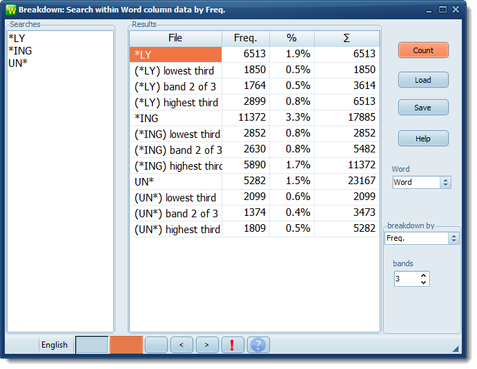 breakdown in 3 bands of freq-- result