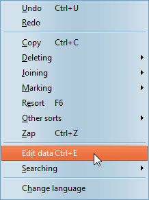 edit data menu option
