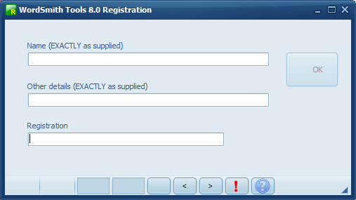 WS8 registration screen