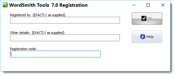 WS7 registration screen